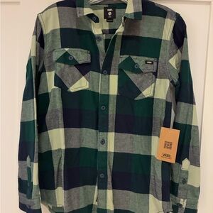 Vans Kids Plaid Button-Down Shirt in Green and Navy